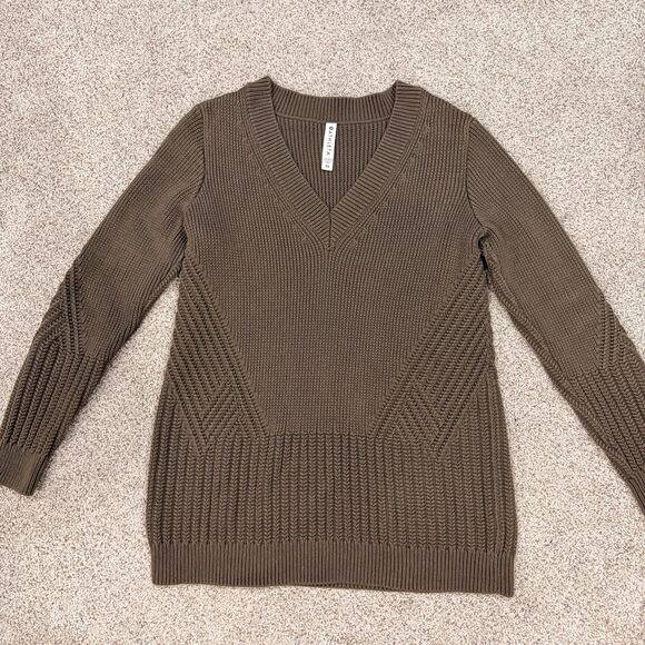 Athleta V-Neck Chunky Knit Tunic Sweater - XS Oversized (Taupe/Brown) - Picture 4 of 8